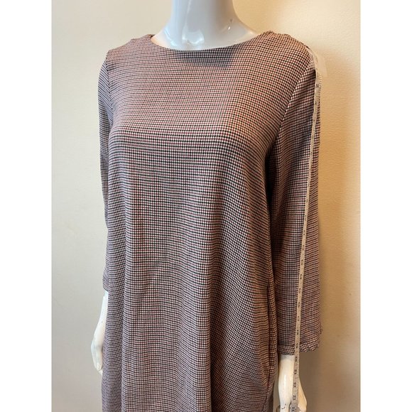 Zara Basic Womens Shift Mini Dress Hounds tooth Ruffle Long Sleeve Red Black XS - Picture 6 of 10